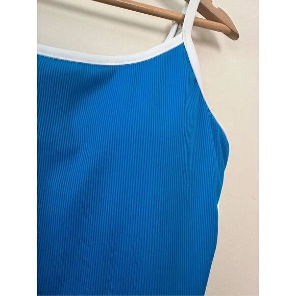 Shade and Shore Blue and White Ribbed Strappy Back Swimsuit Size Large - Picture 4 of 7
